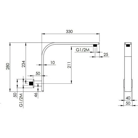 Braccio Doccia Quadro In Ottone A Sbalzo Damast Lybra Q 12616 Cromo - immagine 2