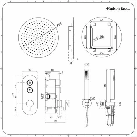 Hudson Reed Idro Miscelatore Doccia A 2 Vie Pulsanti Rotondi Con Doccetta E Soffione Doccia Ad Incasso Rotondo – 400 Mm - immagine 5