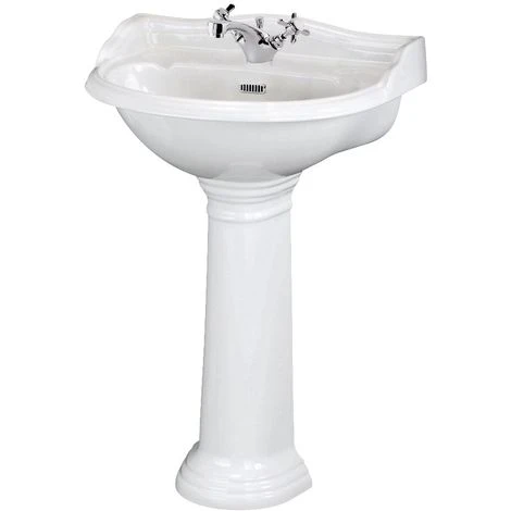 Hudson Reed Lavabo Su Colonna Per Bagni - Design Tradizionale Su Piedistallo - Lavandino In Ceramica Bianca - 1 X Foro Per La Rubinetteria - 915 X 610mm