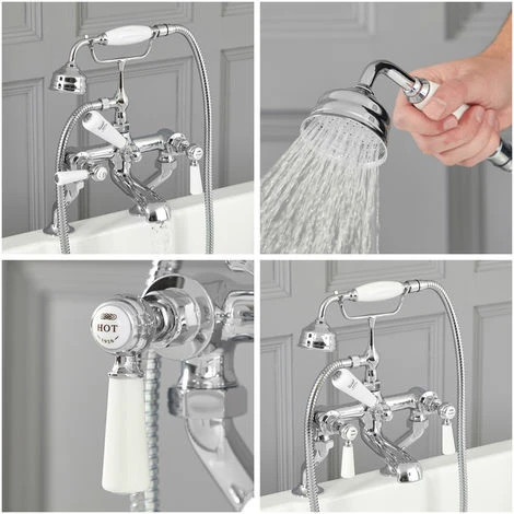 Hudson Reed Elizabeth Rubinetto Miscelatore Tradizionale Per Bordo Vasca - Design A Leva Vittoriano In Ottone Solido - Finitura Cromata Con Ceramica Bianca - 365 X 196 X 176mm - immagine 3