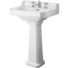 Hudson Reed Lavabo Su Colonna Per Bagni - Design Tradizionale Su Piedistallo - Lavandino In Ceramica Bianca - 3 X Fori Per La Rubinetteria - 905 X 560mm