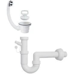 Kit Scarico Per Lavatoio Con Sifone E Piletta Con Troppopieno In Plastica