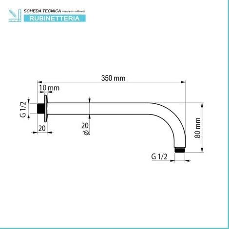 Braccio Doccia Tondo Curvo Lungo 35 Cm In Acciaio Cromo - immagine 2