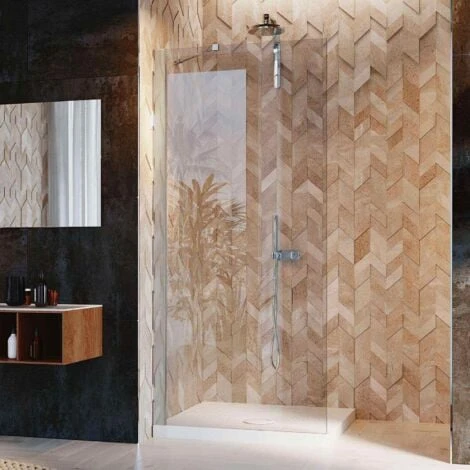 Parete Doccia Vetro Trasparente Con Trattamento Anticalcare H 190 Mod. Walk In Flip 17 Cm - immagine 2