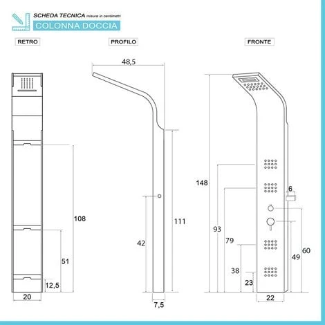 Pannello Doccia Idromassaggio In Acciaio Inox Satinato Con Doccetta - immagine 2