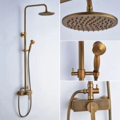 Colonne Doccia Retro Ottone Colonna Doccia Con Miscelatore Set De Doccia Con Soffione A Pioggia 200mm E Doccetta 55mm Altezza Regolabile 910mm-1260mm