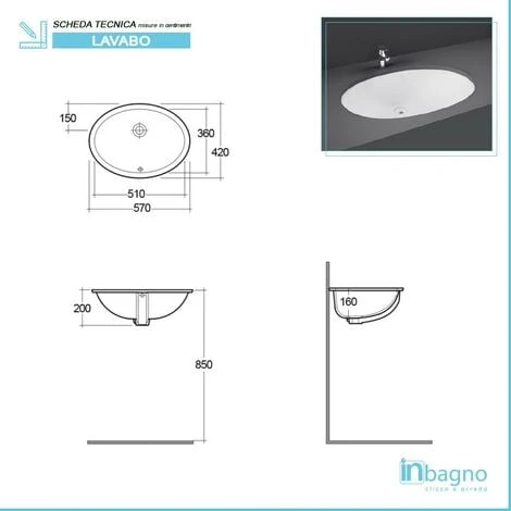 Lavabo Sottopiano Ovale 57L X 42P Cm Bianco Modello Rosa Rak Ceramiche - immagine 2