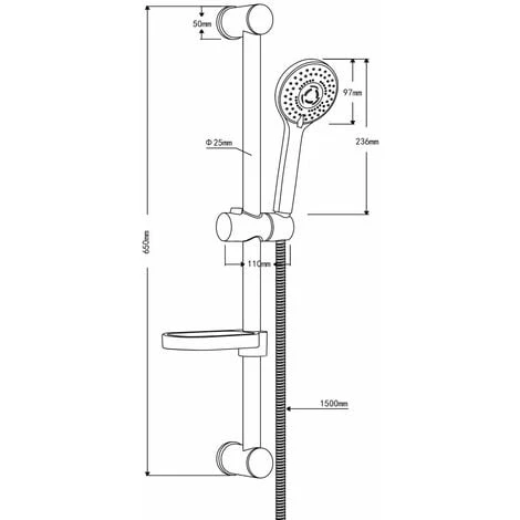 Asta Doccia Saliscendi 006 Completo Doccetta 3 Funzioni Multigetto H 65 Cm Pezzi 1 - immagine 4