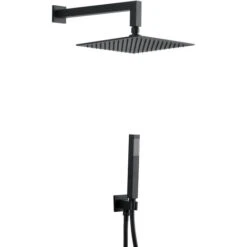 Kit Doccia Quadro Nero Soffione Braccio Presa Acqua Doccetta Laccio Pvc Bagno Confezione 1