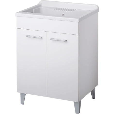 MOBILE LAVATOIO 2 ANTE LEGNO X INTERNO 60x45 (H.85) C/VASCA RESINA E ASSE RESINA - COL: BIANCO
