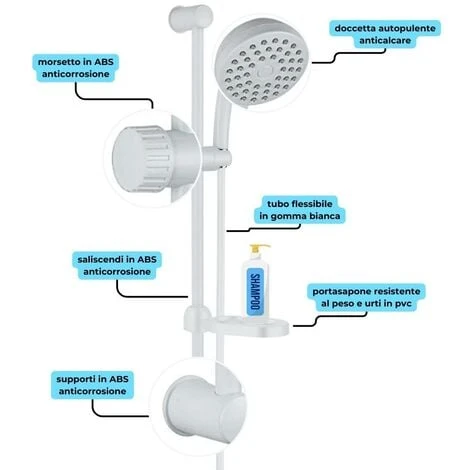 Ogomondo Saliscendi In Abs Bianco Blush Con Doccetta E Portasapone - immagine 2