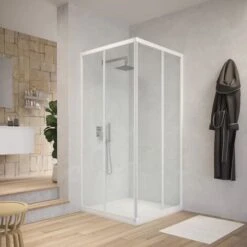 Ogomondo Box Cabina Doccia Angolare Corner Due Ante Scorrevoli Cristallo Temprato Trasparente Misure 66.5-69.5x66.5-69.5xh185 Cm Trasparente - Confezione 1