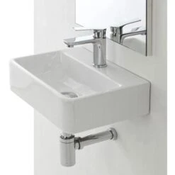 Lavabo Sospeso Rettangolare In Ceramica 40 X 29,5 Cm Bianco Lucido