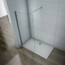 Parete Doccia Walk-in Con Barra Stabilizzatrice Regolabile 70-120cm Cristallo 6mm Temperato Anticalcare Misura 65x185cm