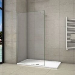 Parete Doccia Walk In Cristallo Temperato Trasparente Anticalcare 8 Mm Con Barra Stabilizzatrice Regolabile da 73-120cm Misura 50x200cm