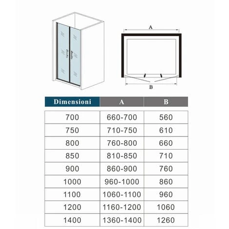 Box Doccia Porta Per Nicchia 195cm Doppie Ante Battenti Saloon In Vetro 6mm Temperato Trasparente Anticalcare 70 Cm (660 Mm-700 Mm) - immagine 5