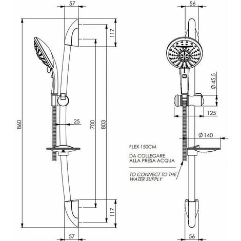 Asta Saliscendi Doccia Completo Di Funzione Cascata Damast 14446 Cromo - immagine 2