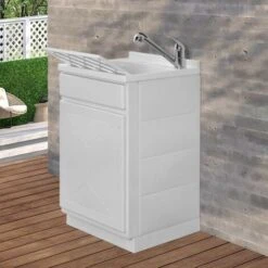 Mobile Lavatoio In Kit 50x50 Cm Con Vasca In Resina Colore Bianco