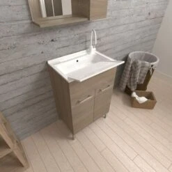 LAVATOIO 50x50 CON ANTE QUERCIA NATURALE E TAVOLA LAVAPANNI PRATICO