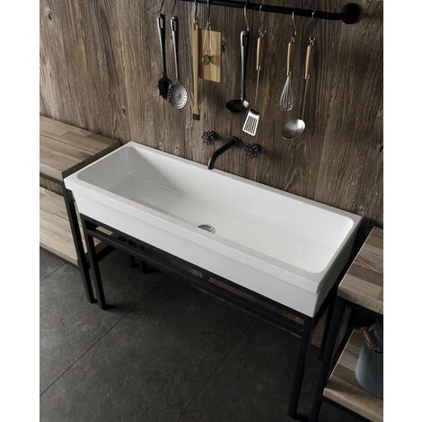 Lavabo A Canale 120x45xh20 Cm In Ceramica Galassia Ninive Bianco - immagine 2