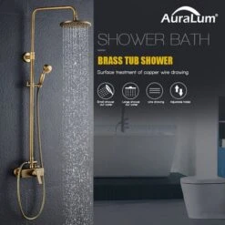 Retro Ottone Colonna Doccia Con Miscelatore Set De Doccia Con Soffione A Pioggia 200mm E Doccetta 55mm Altezza Regolabile 910mm-1260mm