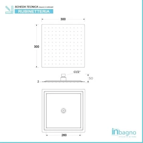 Soffione Doccia Slim Quadrato 30x30 Cm In Acciaio Cromato - immagine 3