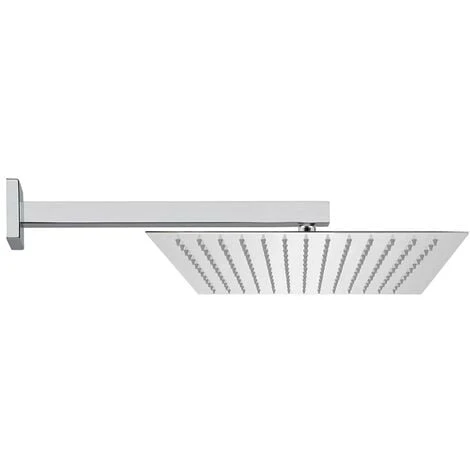 Set Doccia Quadrato Cromo Con Braccio 40 Cm + Soffione In Acciaio 25x25 Cm