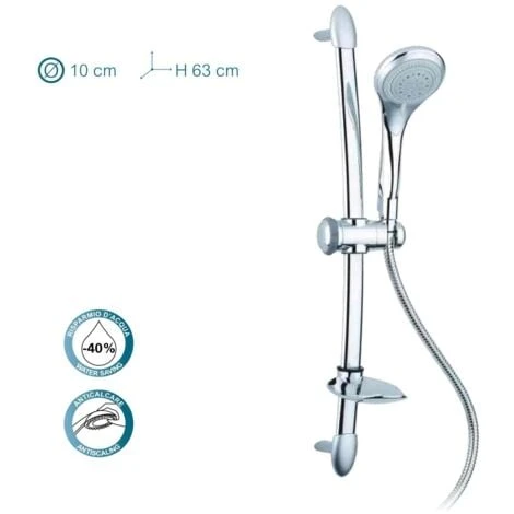 Saliscendi Per Box Doccia Asta Con Doccetta Acciaio E Abs 5 Getti Mod. Saturn - immagine 2