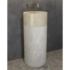 Lavabo In Marmo A Colonna Freestanding Da Terra Centro Stanza Bora PRDG Crema In Pietra