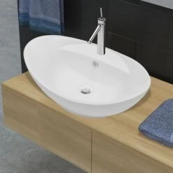 Nova Lavabo In Ceramica Lusso Ovale Foro Di Scarico Foro Rubinetto Vari Colori Colore : BIANCO
