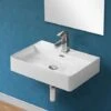 Lavabo Sospeso Rettangolare 60x42 Cm In Ceramica Bianco Lucido
