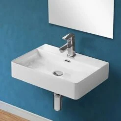 Lavabo Sospeso Rettangolare 60x42 Cm In Ceramica Bianco Lucido