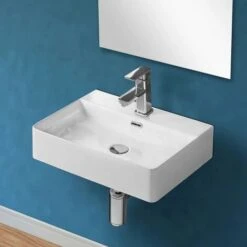 Lavabo Sospeso Rettangolare 50x42 Cm In Ceramica Bianco Lucido