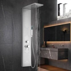 Pannello Colonna Doccia In Acciaio Con Miscelatore Cascata Idromassaggio Sirmione Colore: Silver