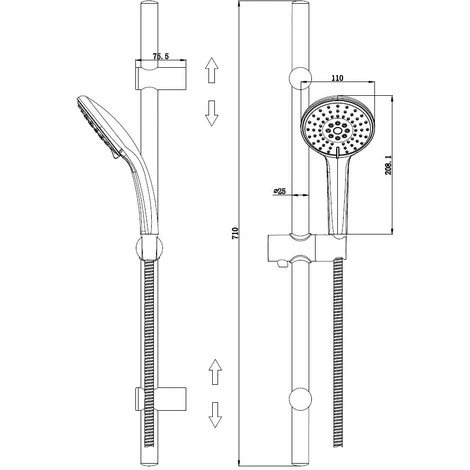 Saliscendi Serie Minu Con Doccino A Tre Getti E Regolazione Altezza - immagine 2