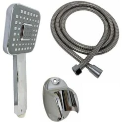 Soffione Con Tubo Flessibile Da 1,8 Metri Doccetta Multi Getto A Mano Telefono Supporto Per Muro 59167