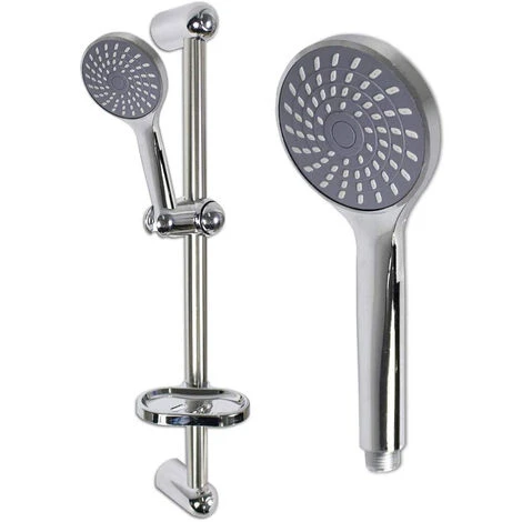 Saliscendi Doccia Da Bagno Con Portasapone E Soffione Multigetto Asta A Colonna Cromata Con Telefono Doccetta Grigia