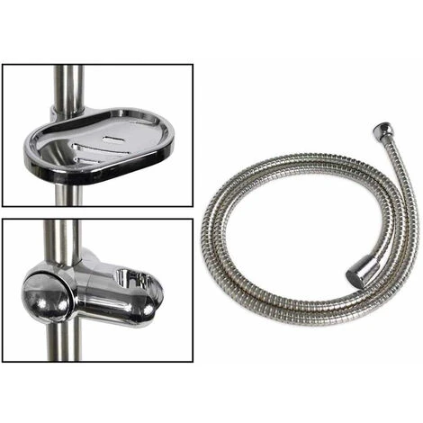 Saliscendi Doccia Da Bagno Con Portasapone E Soffione Multigetto Asta A Colonna Cromata Con Telefono Doccetta Grigia - immagine 3