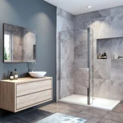 Doccia Walk In 100x190 Cm (Parete Fissa 70 Cm + Paretina 30 Cm) Vetro Temperato Trasparente Anticalcare 8 Mm Con Barra Stabilizzatrice 90 Cm Tagliabile