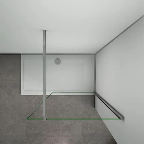 Box Doccia Parete Walk In Con Barra Stabilizzatrice Tagliabile 140cm Cristallo Temperato Trasparente Easyclean 8mm 50x200cm - immagine 3