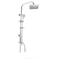 Trade Shop - Colonna Doccia Bagno Moderna Saliscendi Soffione Quadrato Portasapone 98cm 59395