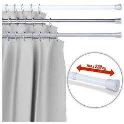 Trade Shop - Barra Telescopica Per Tenda Da Doccia 110 Cm Fino A 200 Cm Alluminio Bianco