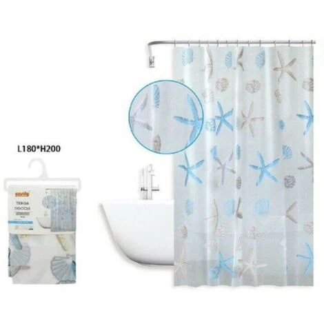 Trade Shop - Tenda Doccia Antimuffa Impermeabile 180 X 200cm Anelli Bagno Stelle Marine 59805