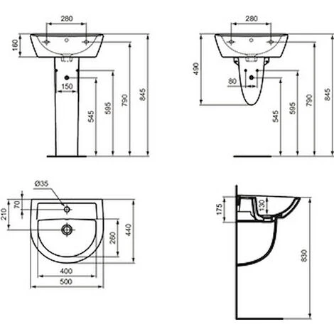 IDEAL STANDARD Quarzo Lavabo 1 Foro 50x44 Codice Prod: E881601 - immagine 2