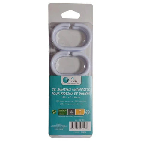 12 Anelli Per Tenda Da Doccia Bianchi, 4,1 X 6 Cm Frandis
