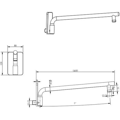 Braccio Doccia Girevole 1370 – 41 Cm – Ottone Cromato O Nero Opaco Cromo - immagine 2