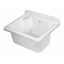 Pilozzo Lavatoio Mini Sospeso In Resina Bianco Completo Di Kit Scarico