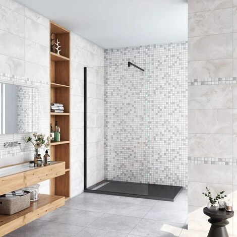 50x200 Cm Box Doccia Walk In Parete Fissa In Vetro Temperato Da 10 Mm Trasparente Anticalcare Con Barra Stabilizzatrice 90 Cm Nero Opaco