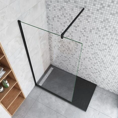 50x200 Cm Box Doccia Walk In Parete Fissa In Vetro Temperato Da 10 Mm Trasparente Anticalcare Con Barra Stabilizzatrice 90 Cm Nero Opaco - immagine 2