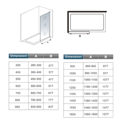 50x200 Cm Box Doccia Walk In Parete Fissa In Vetro Temperato Da 10 Mm Trasparente Anticalcare Con Barra Stabilizzatrice 90 Cm Nero Opaco - immagine 5